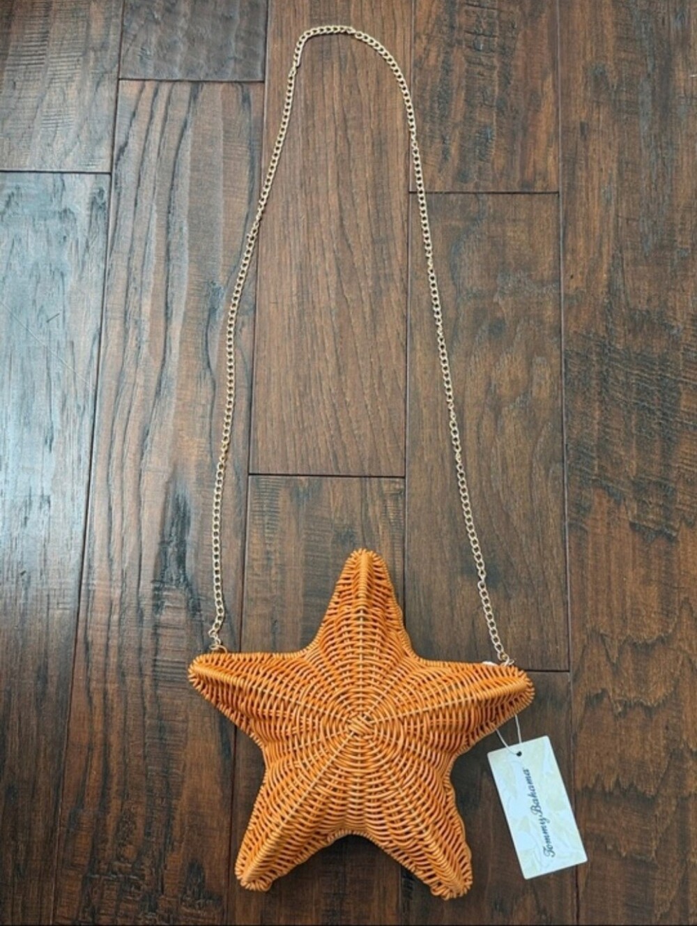 Tommy Bahama Starfish Crossbody Bag Gold Chain Natural Woven Brown